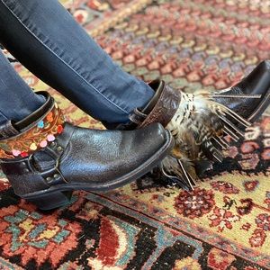 SOLD Size 9.5, upcycled FRYE harness boots, ankle boots